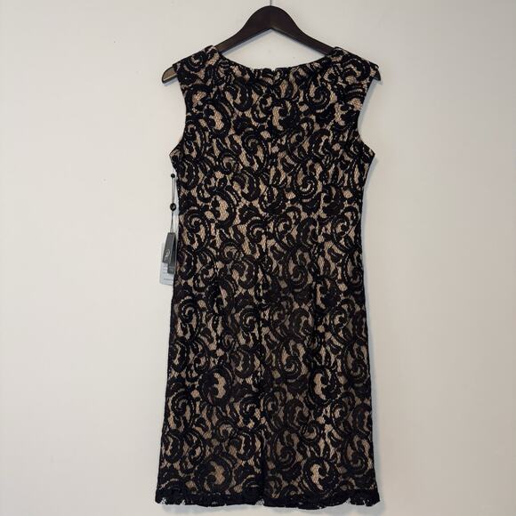 Adrianna Papell Lace Sheath Dress Women's Size 12 Black Nude Sleeveless Short - Picture 6 of 15